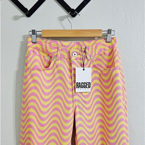 The Ragged Priest Wave Print High Rise Straight Leg Dad Jeans Size 26 NWT - Picture 10 of 15